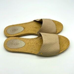 Ugg - Animal Print Beige Embossed Leather Espadrille Slip On Slide Size 8